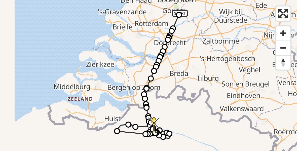 Routekaart van de vlucht: Politieheli naar Schoten