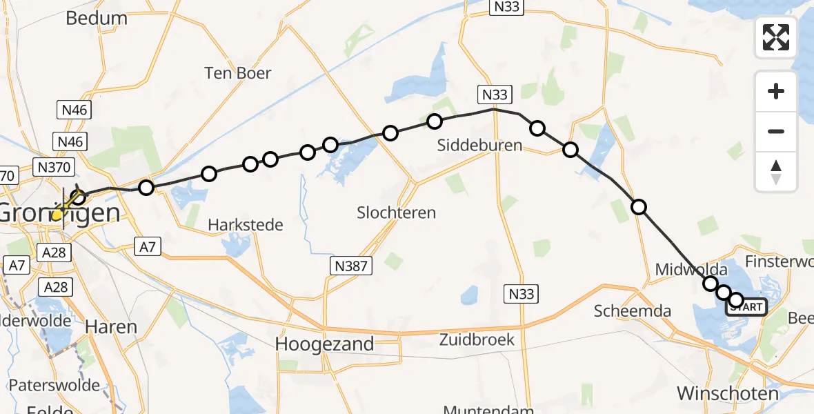 Routekaart van de vlucht: Lifeliner 4 naar Universitair Medisch Centrum Groningen