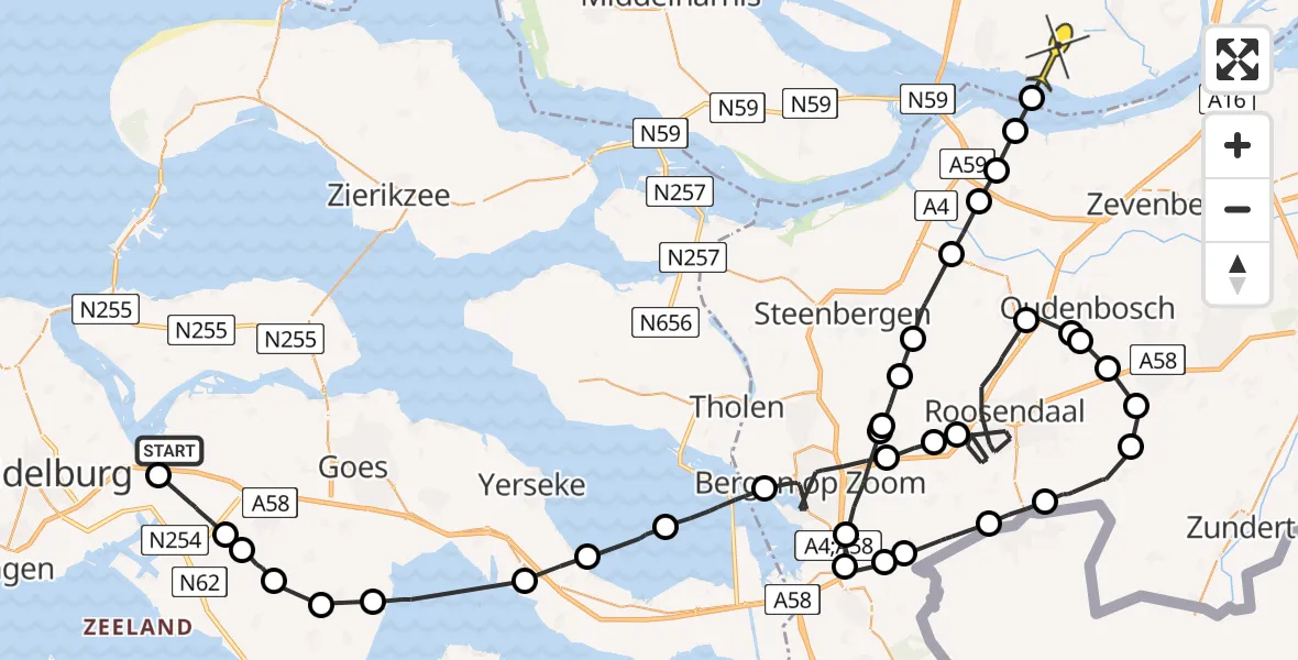 Routekaart van de vlucht: Politieheli naar Numansdorp