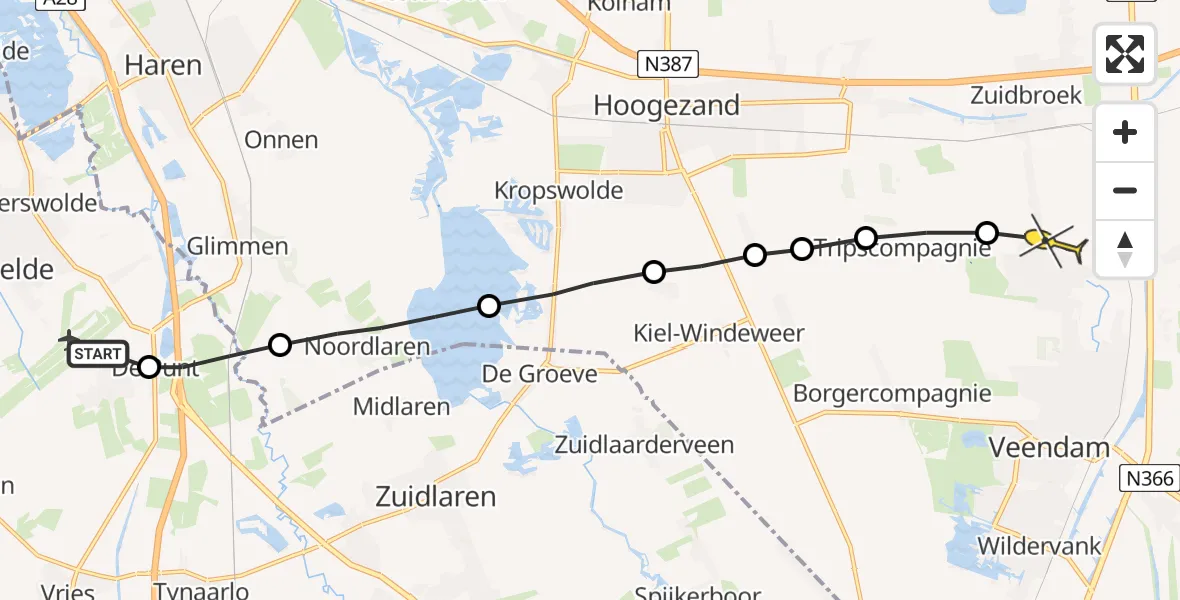 Routekaart van de vlucht: Lifeliner 4 naar Muntendam