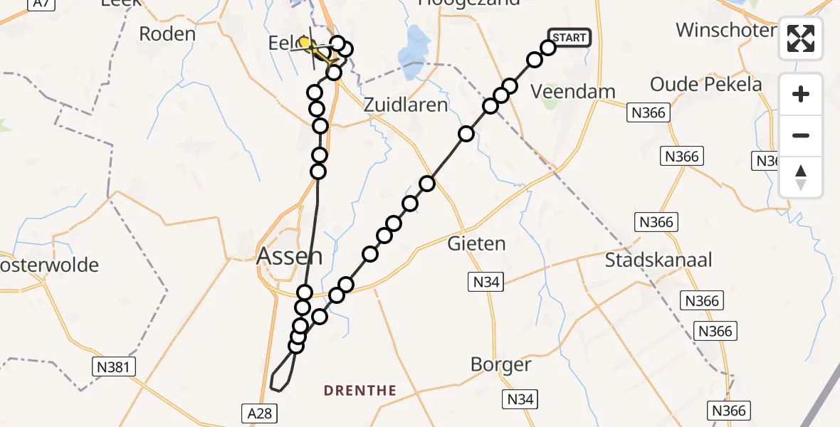 Routekaart van de vlucht: Lifeliner 4 naar Groningen Airport Eelde