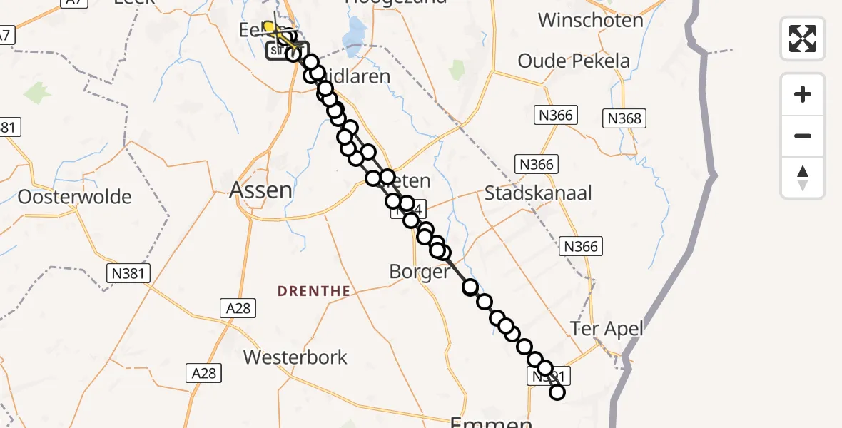 Routekaart van de vlucht: Lifeliner 4 naar Groningen Airport Eelde