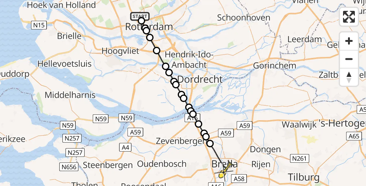 Routekaart van de vlucht: Lifeliner 2 naar Breda