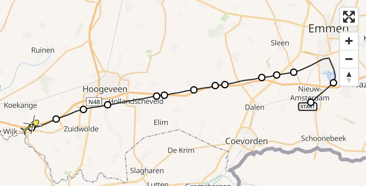 Routekaart van de vlucht: Lifeliner 4 naar de Wijk