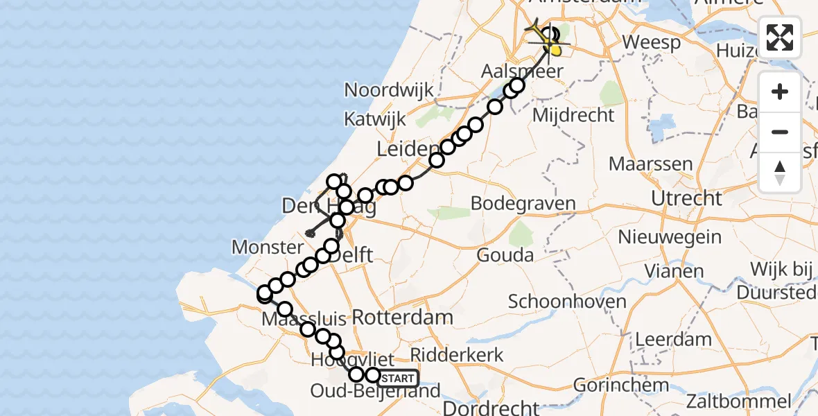 Routekaart van de vlucht: Politieheli naar Schiphol