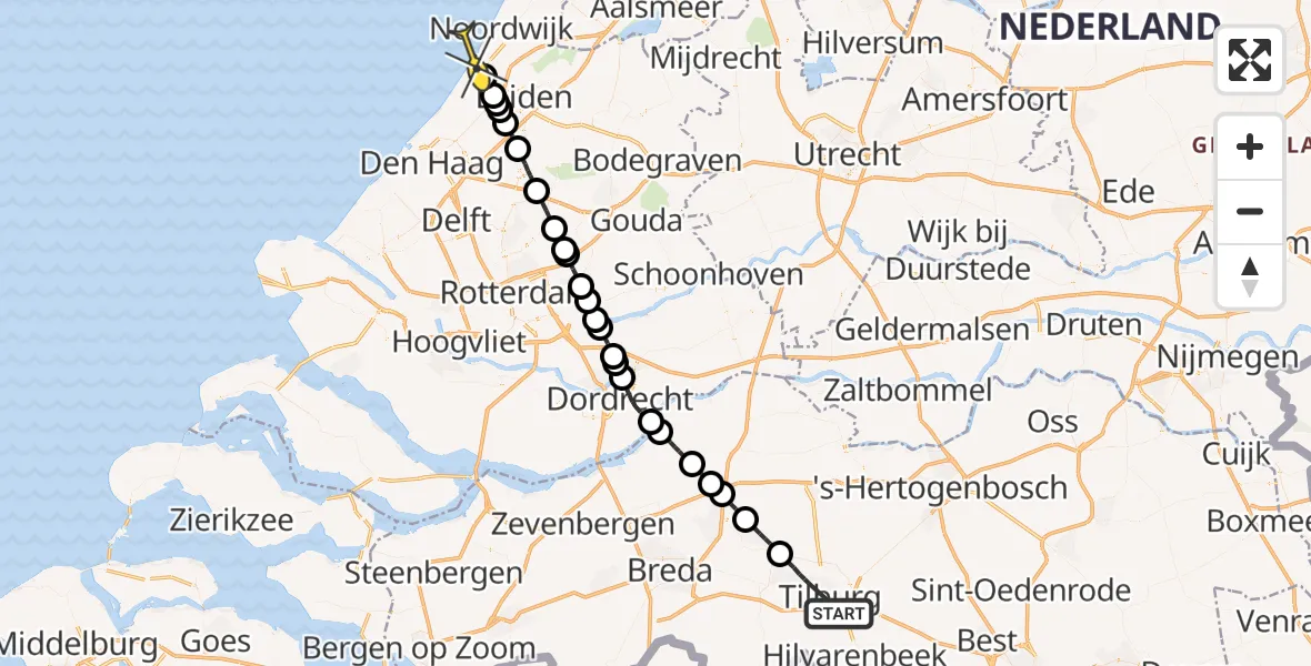 Routekaart van de vlucht: Lifeliner 2 naar Katwijk