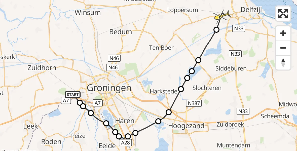 Routekaart van de vlucht: Lifeliner 4 naar Appingedam