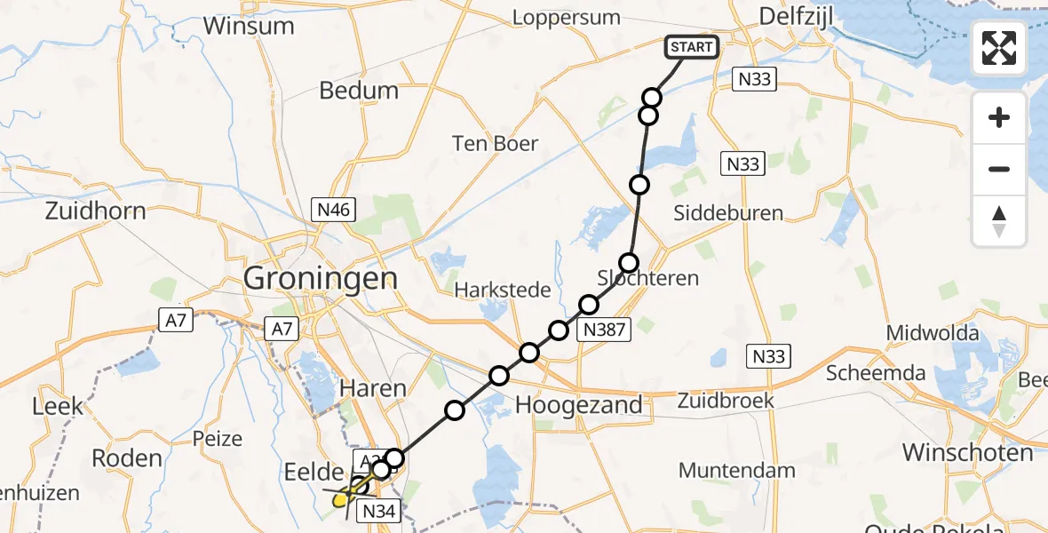 Routekaart van de vlucht: Lifeliner 4 naar Groningen Airport Eelde