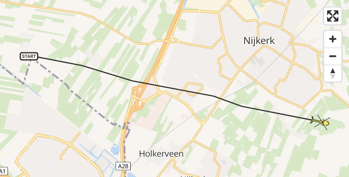 Routekaart van de vlucht: Politiehelikopter naar Nijkerk