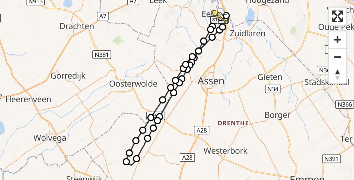 Routekaart van de vlucht: Lifeliner 4 naar Groningen Airport Eelde