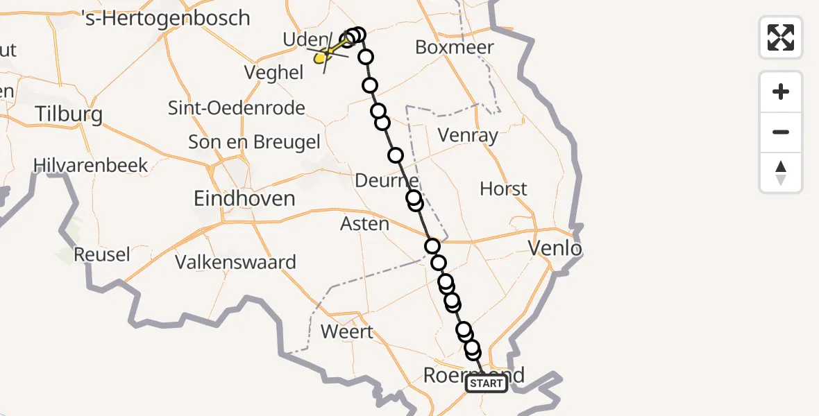 Routekaart van de vlucht: Lifeliner 3 naar Volkel