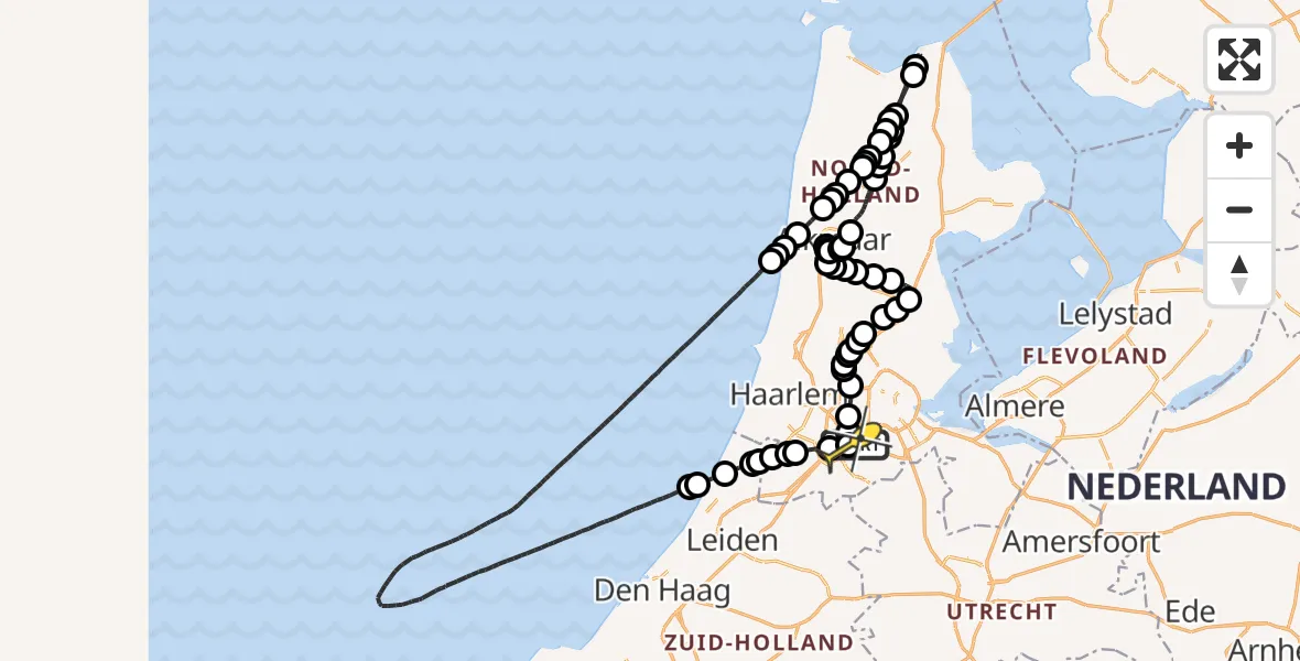 Routekaart van de vlucht: Politieheli naar Schiphol