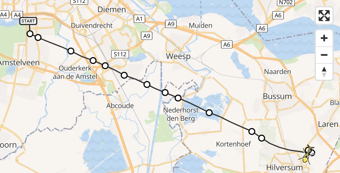 Routekaart van de vlucht: Lifeliner 1 naar Hilversum