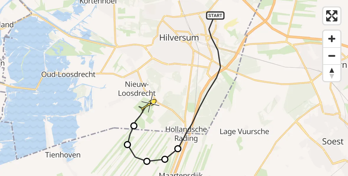 Routekaart van de vlucht: Lifeliner 1 naar Vliegveld Hilversum