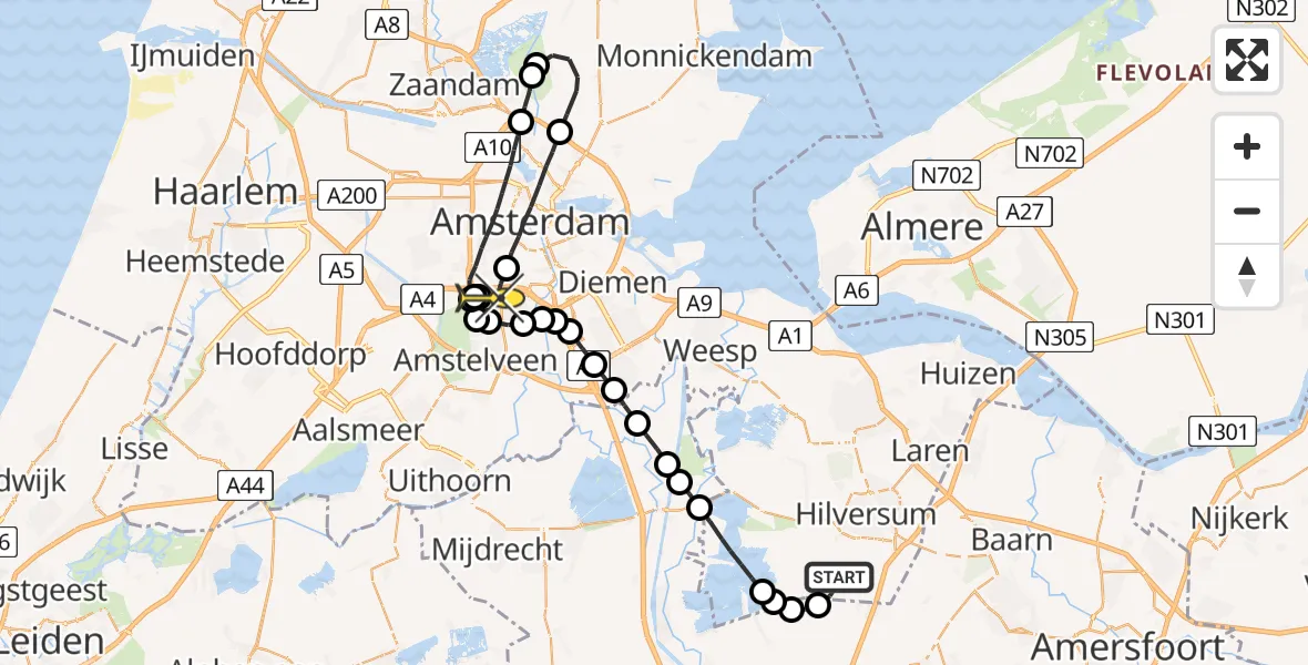 Routekaart van de vlucht: Lifeliner 1 naar VU Medisch Centrum Amsterdam