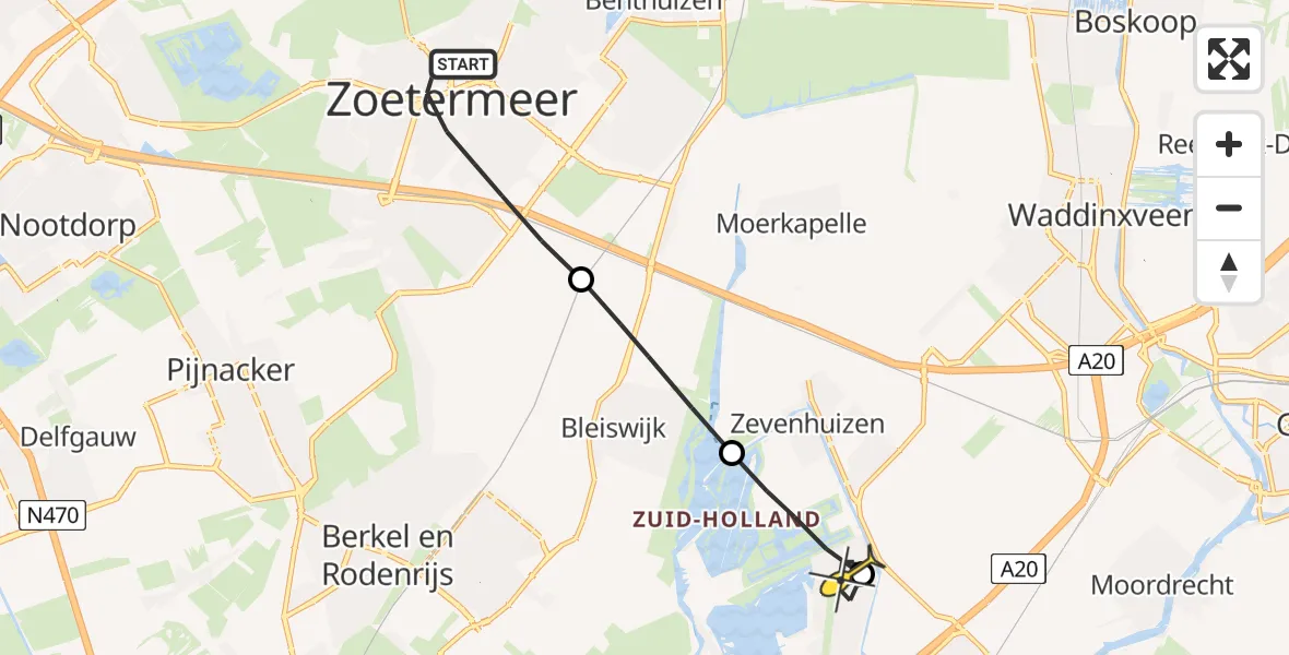 Routekaart van de vlucht: Lifeliner 2 naar Rotterdam