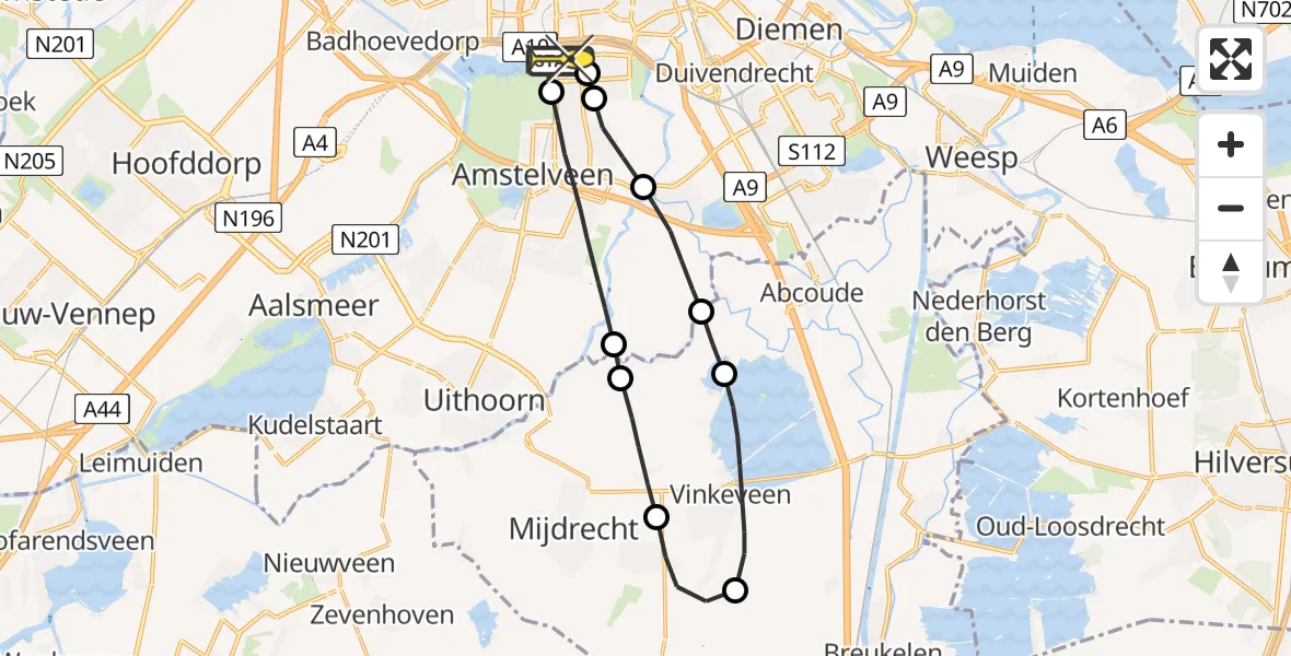 Routekaart van de vlucht: Lifeliner 1 naar VU Medisch Centrum Amsterdam