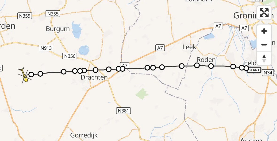 Routekaart van de vlucht: Lifeliner 4 naar Grou