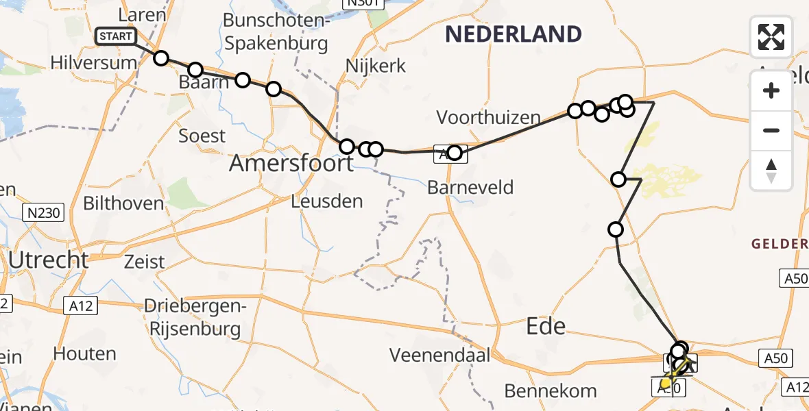 Routekaart van de vlucht: Politiehelikopter naar Arnhem