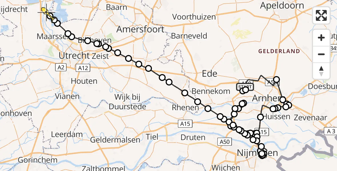 Routekaart van de vlucht: Politieheli naar Nieuwersluis