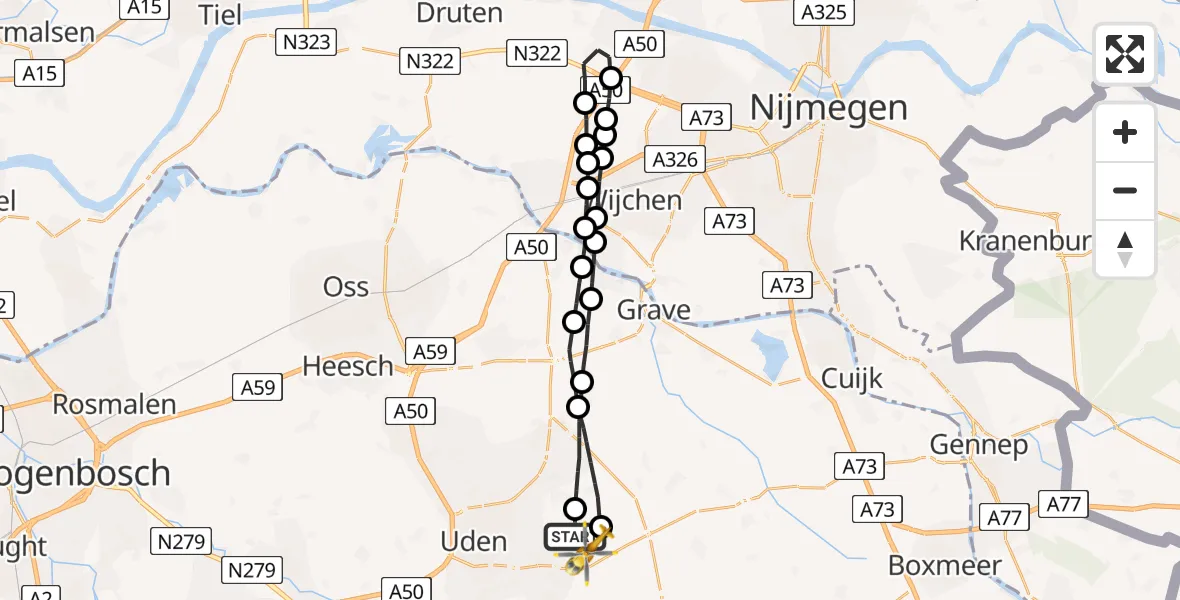 Vluchtroute Traumahelikopter Vliegbasis Volkel - Vliegbasis Volkel, 04 augustus 2022, 10:09