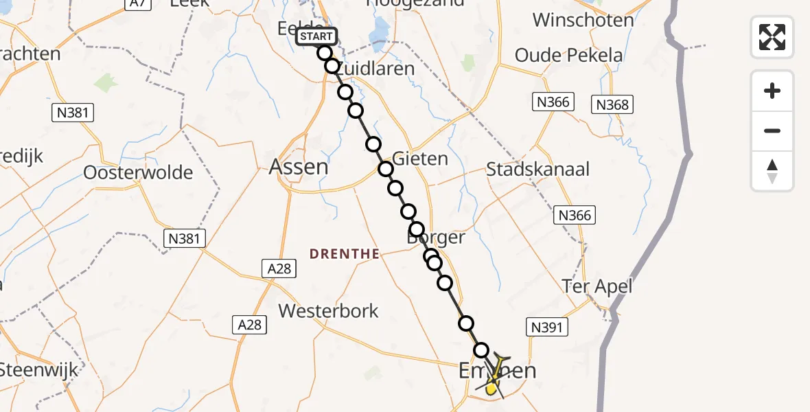 Routekaart van de vlucht: Lifeliner 4 naar Emmen