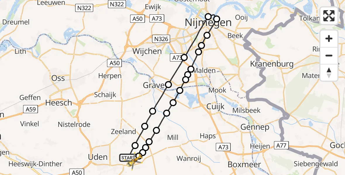 Vluchtroute Traumahelikopter Vliegbasis Volkel - Vliegbasis Volkel, 04 augustus 2022, 11:45