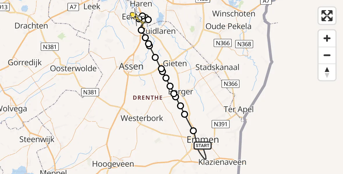 Routekaart van de vlucht: Lifeliner 4 naar Groningen Airport Eelde