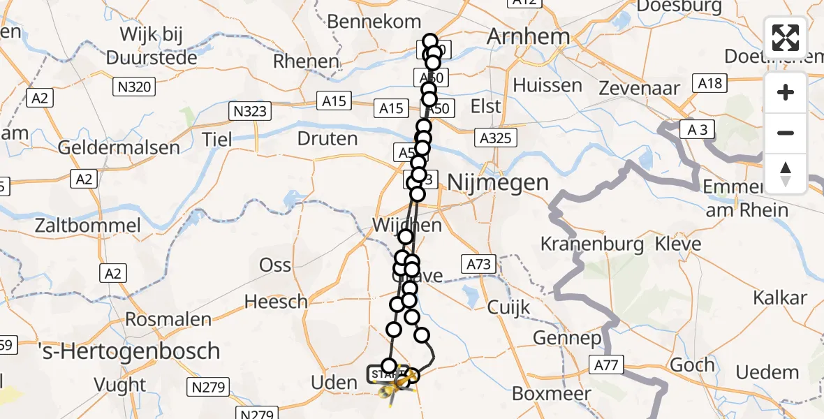 Vluchtroute Traumahelikopter Vliegbasis Volkel - Vliegbasis Volkel, 04 augustus 2022, 13:44