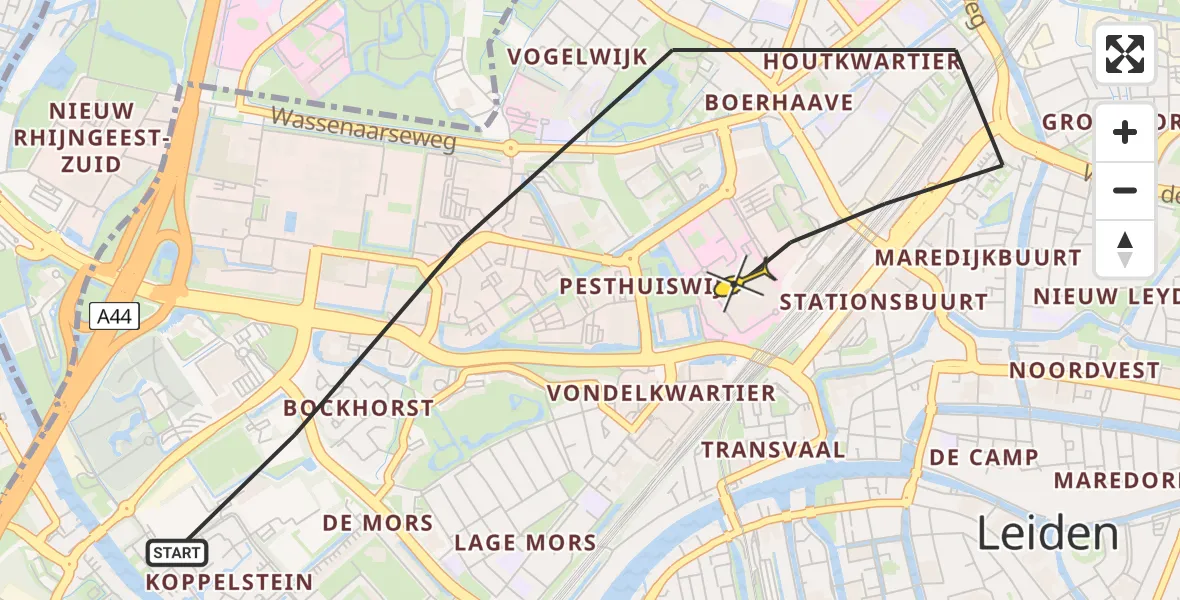 Routekaart van de vlucht: Lifeliner 2 naar Leiden