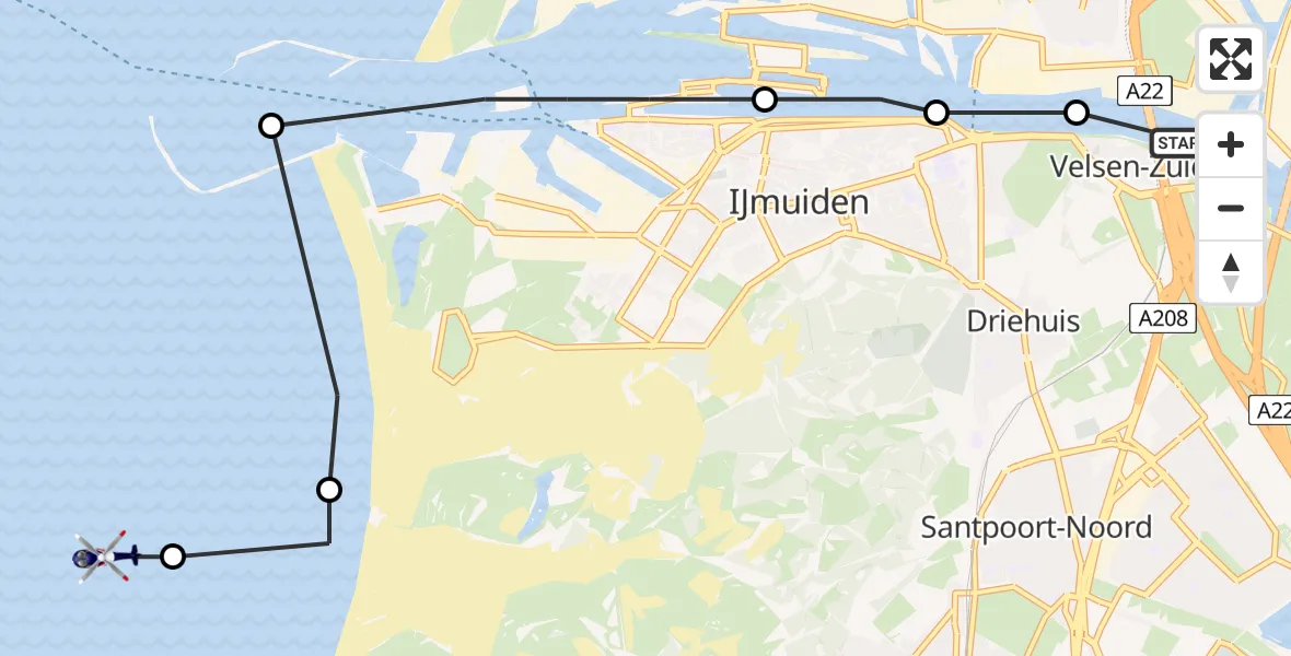 Vluchtroute Politiehelikopter Velsen-Zuid - , 04 augustus 2022, 18:02