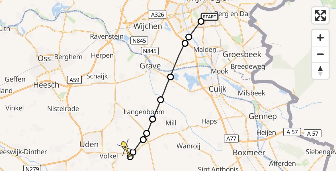 Routekaart van de vlucht: Lifeliner 3 naar Vliegbasis Volkel