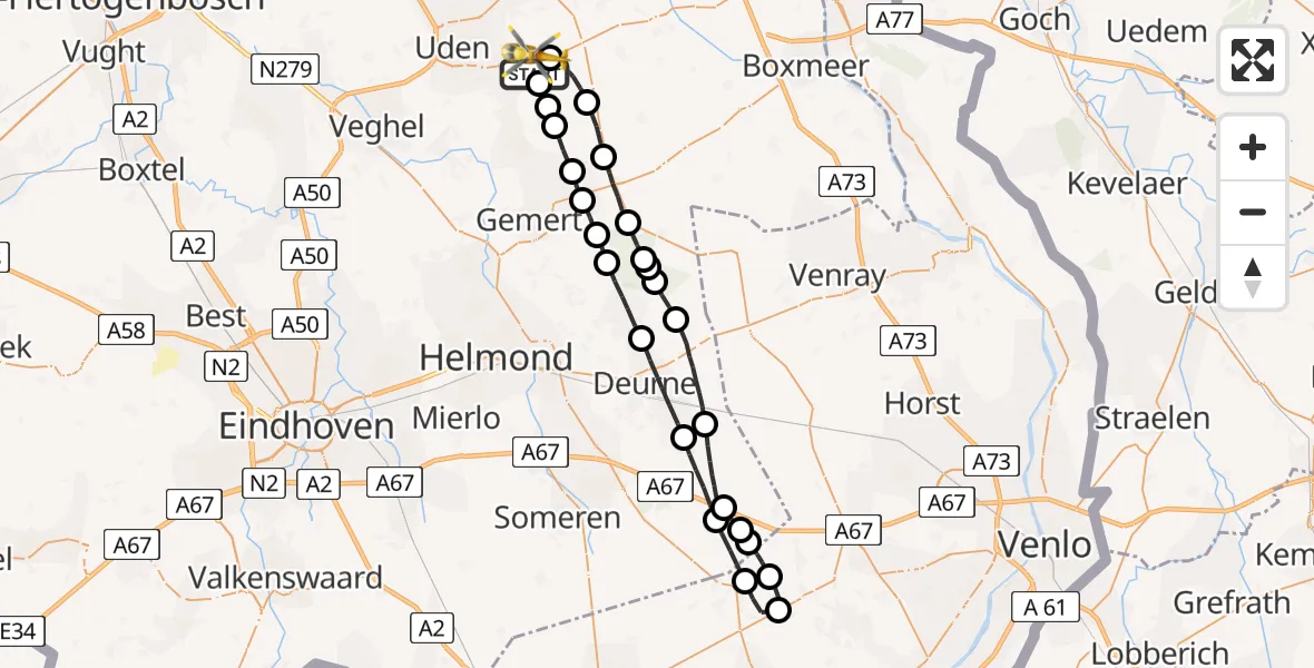 Vluchtroute Traumahelikopter Vliegbasis Volkel - Vliegbasis Volkel, 04 augustus 2022, 19:56