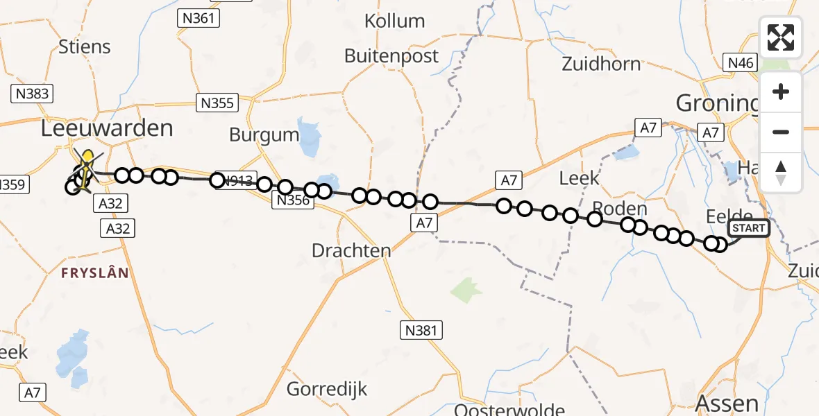 Routekaart van de vlucht: Lifeliner 4 naar Wirdum