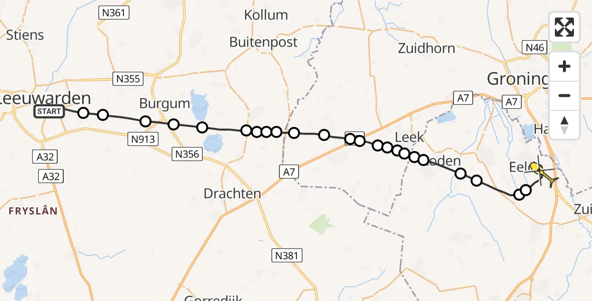 Routekaart van de vlucht: Lifeliner 4 naar Groningen Airport Eelde