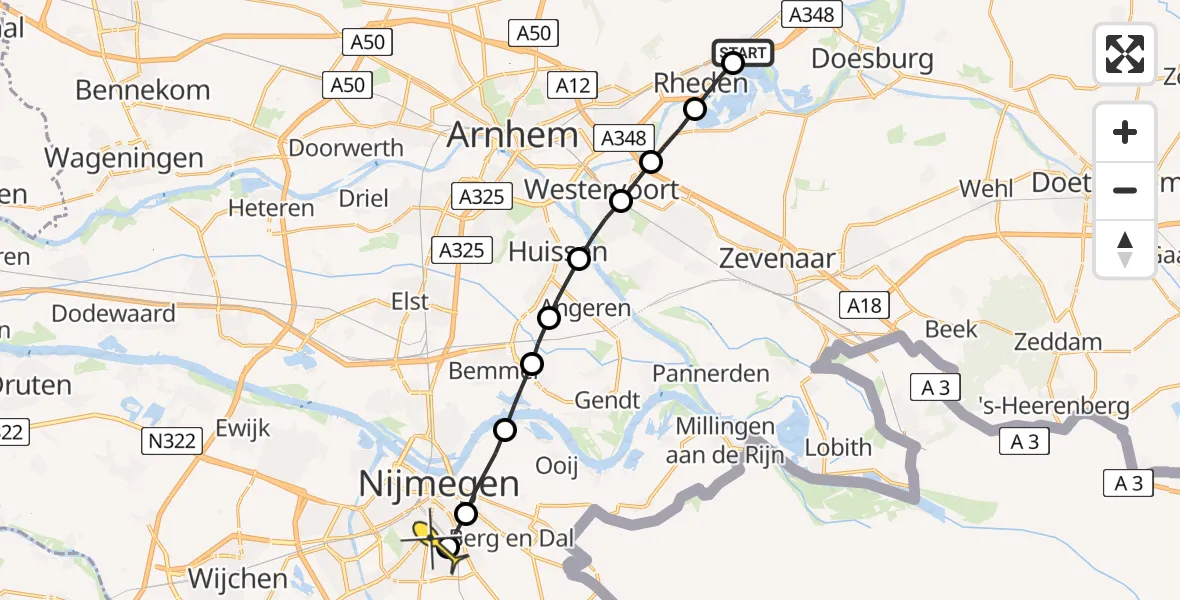 Routekaart van de vlucht: Lifeliner 3 naar Radboud Universitair Medisch Centrum