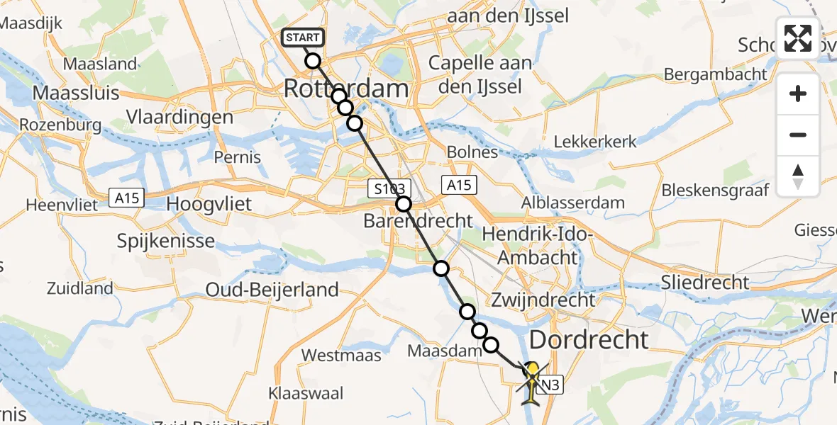 Routekaart van de vlucht: Lifeliner 2 naar Dordrecht