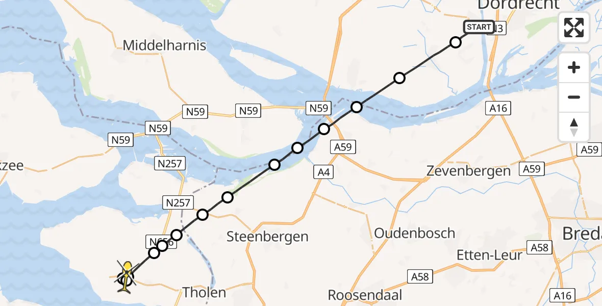 Routekaart van de vlucht: Lifeliner 2 naar Scherpenisse