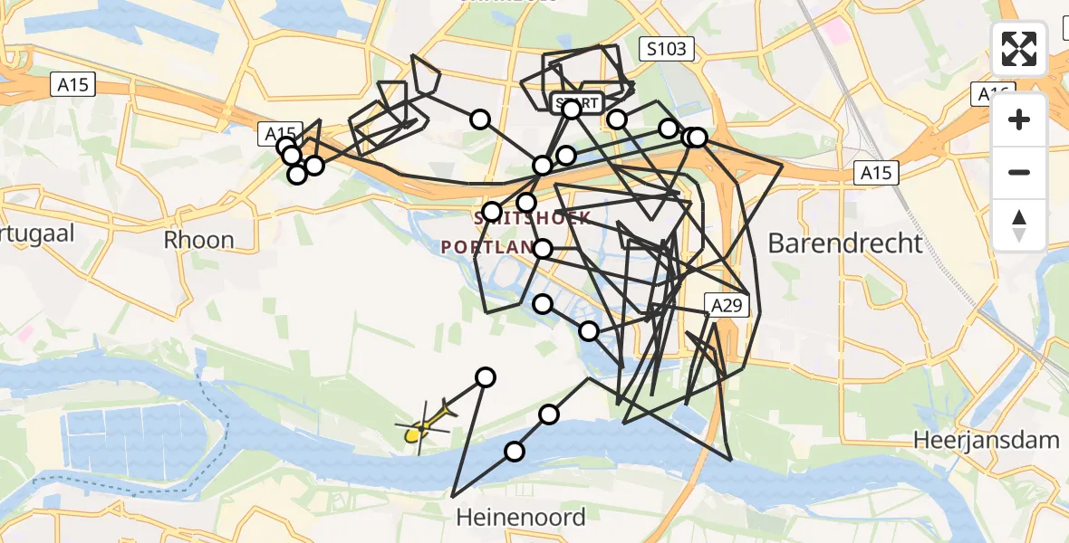 Vluchtroute Politiehelikopter van Rotterdam naar Rhoon