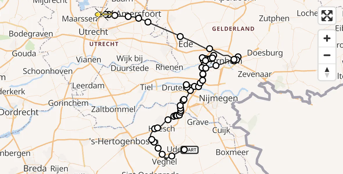 Routekaart van de vlucht: Politieheli naar Maartensdijk