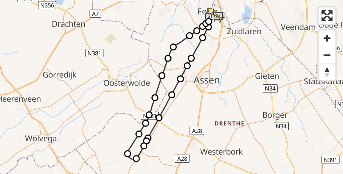 Routekaart van de vlucht: Lifeliner 4 naar Groningen Airport Eelde