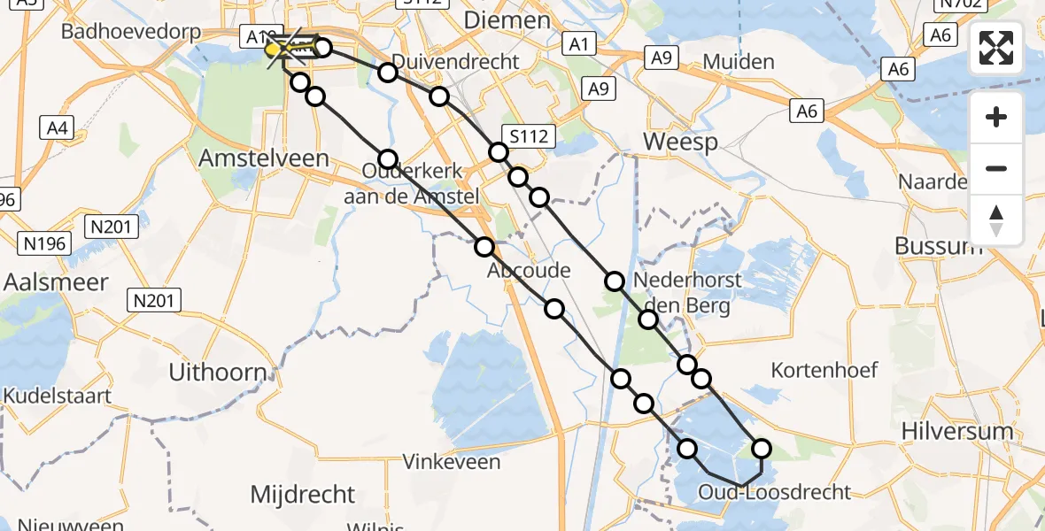 Routekaart van de vlucht: Lifeliner 1 naar VU Medisch Centrum Amsterdam