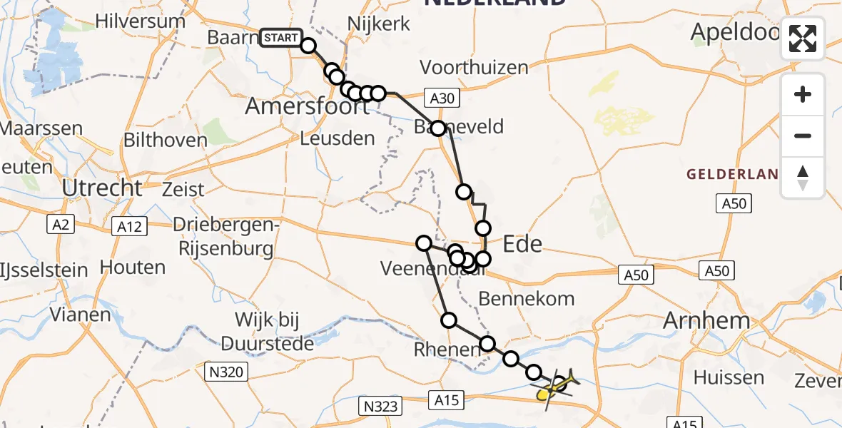 Routekaart van de vlucht: Politieheli naar Zetten