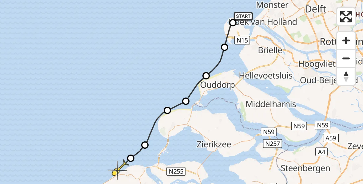 Routekaart van de vlucht: Politiehelikopter naar 