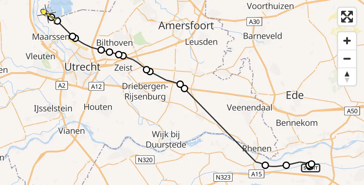 Routekaart van de vlucht: Politiehelikopter naar Breukelen