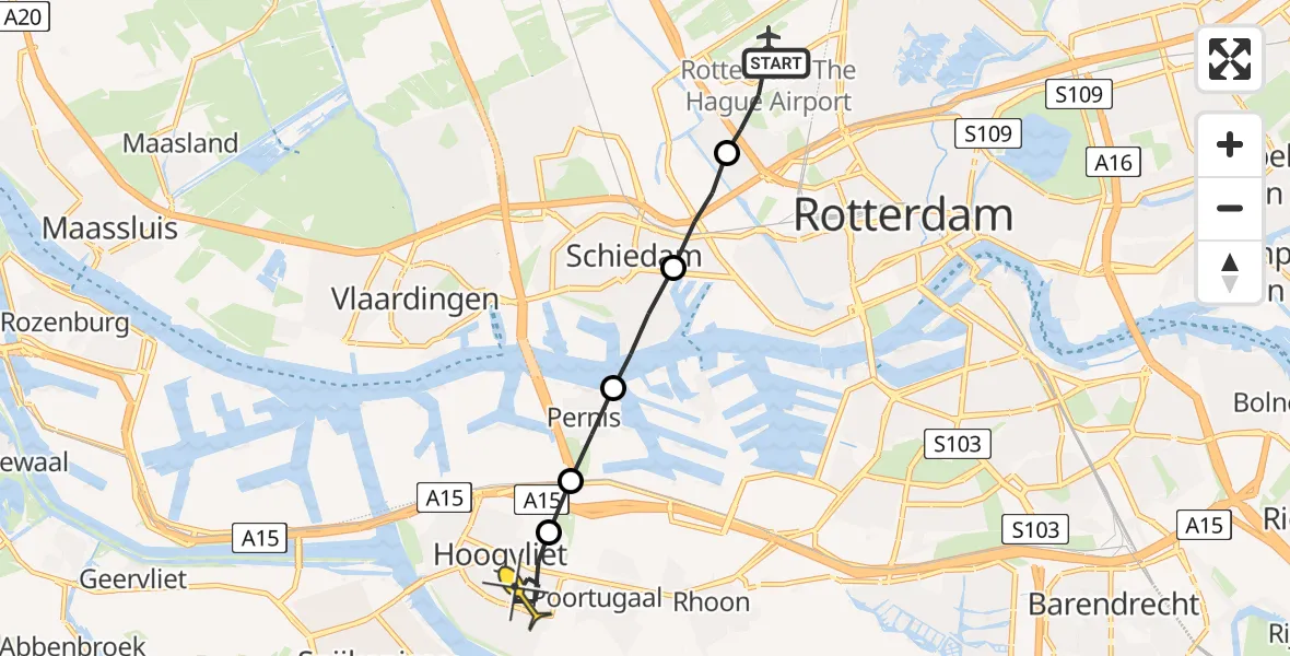 Routekaart van de vlucht: Lifeliner 2 naar Hoogvliet