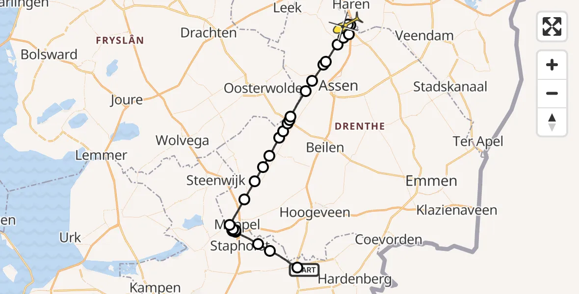 Routekaart van de vlucht: Lifeliner 4 naar Groningen Airport Eelde