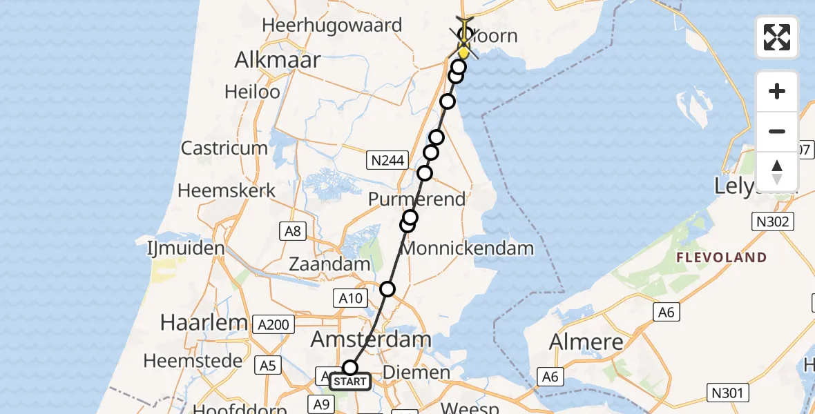 Routekaart van de vlucht: Lifeliner 1 naar Berkhout