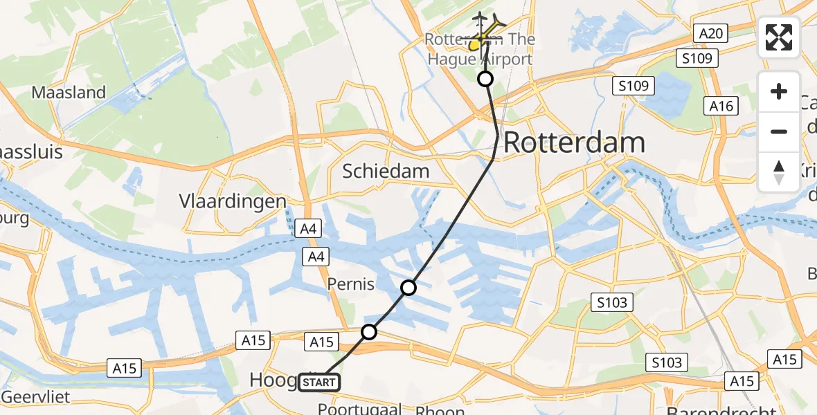 Routekaart van de vlucht: Lifeliner 2 naar Rotterdam The Hague Airport