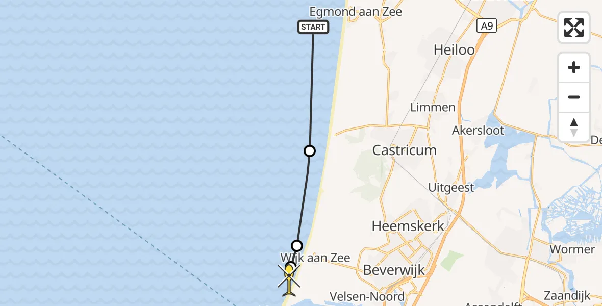 Routekaart van de vlucht: Politieheli naar Velsen-Noord